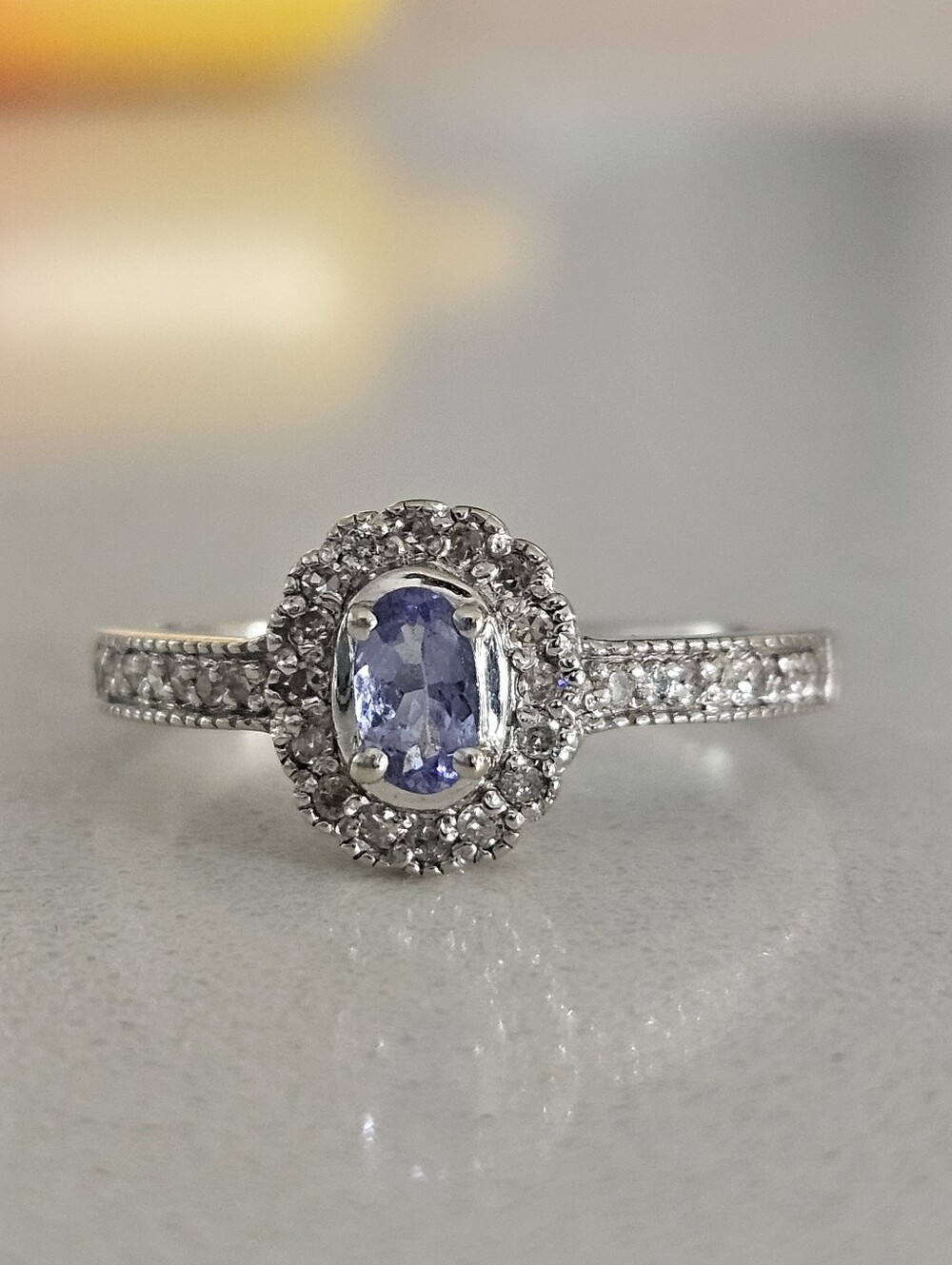 Solid 14k White Gold Designer Tanzanite Diamond Engagement Anniversary Ring